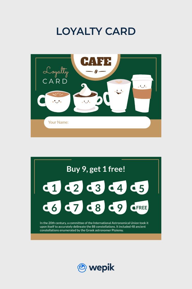 Cheerful Cafe-Themed Loyalty Card Design with Playful Illustrations and Reward Promotion