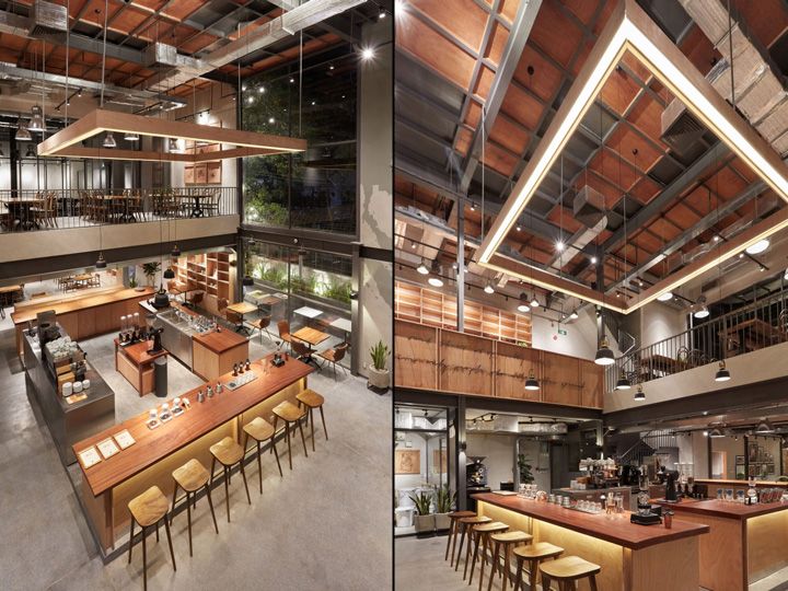 Inviting Industrial Cafe Design with Open Layout and Modern Aesthetics