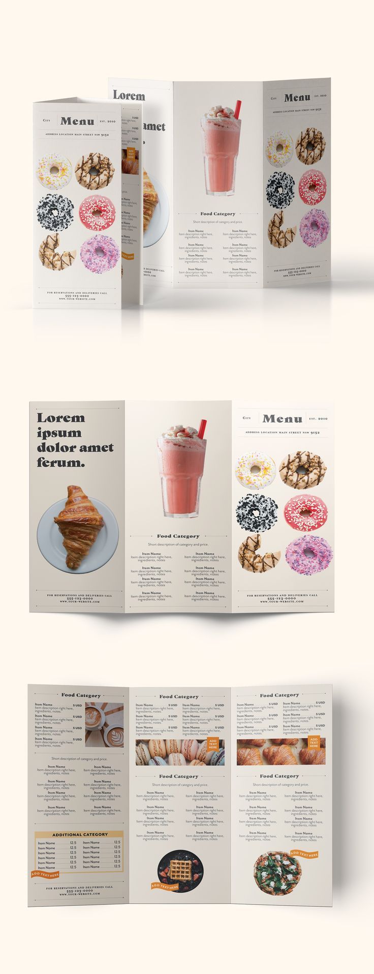 Modern Cafe Menu Design: Clean Layout, Vibrant Imagery, and Inviting Atmosphere