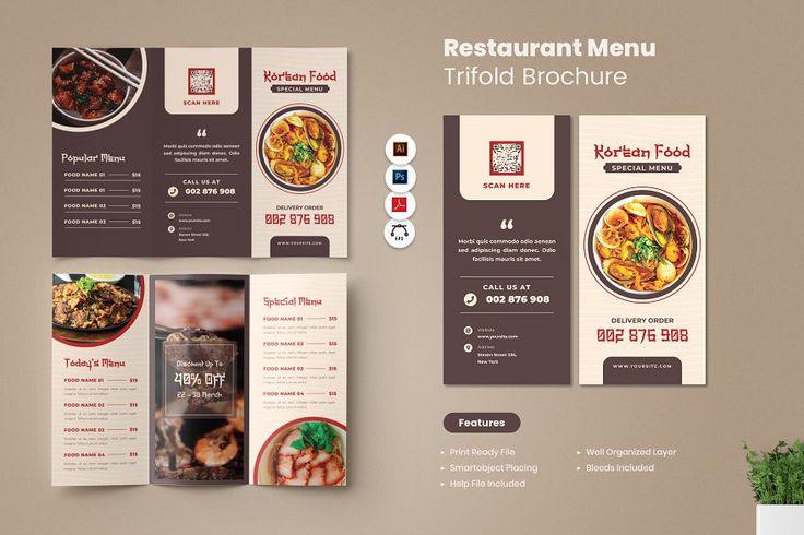 Modern Tri-Fold Menu Design for a Korean Cafe: Inviting Aesthetics and User-Friendly Layout