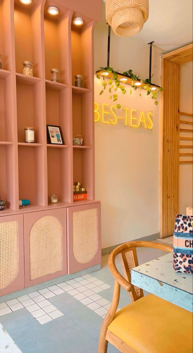 Charming Cafe Design with Pastel Palette and Inviting Ambiance