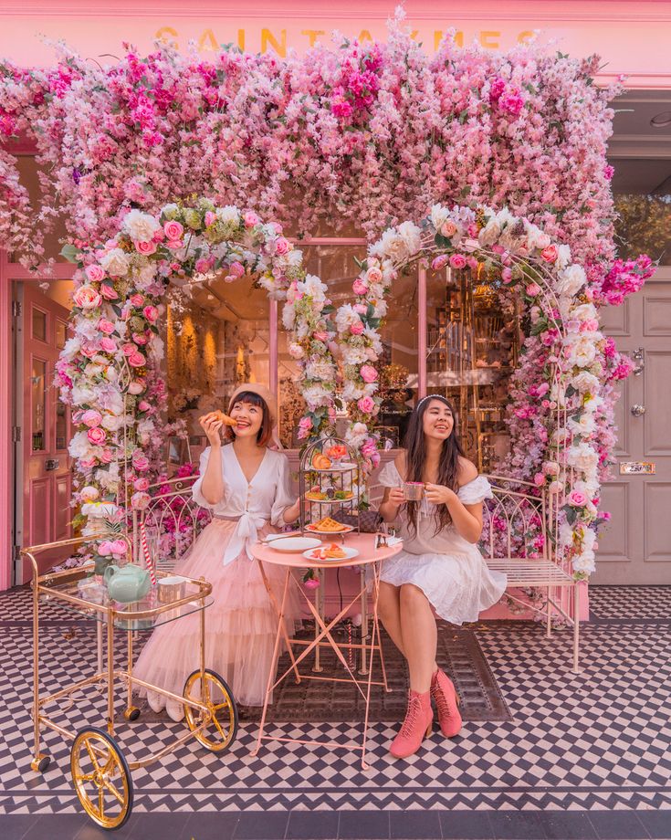 Charming Cafe with Whimsical Design and Enchanting Floral Arrangements