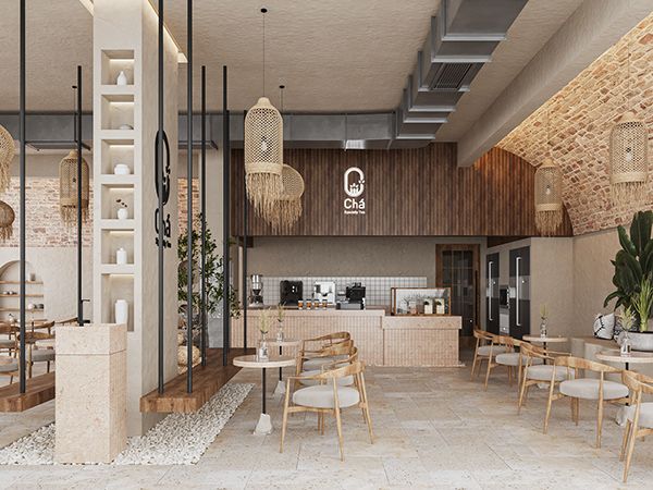 Modern Cafe Design Balances Natural Elements and Cozy Comfort