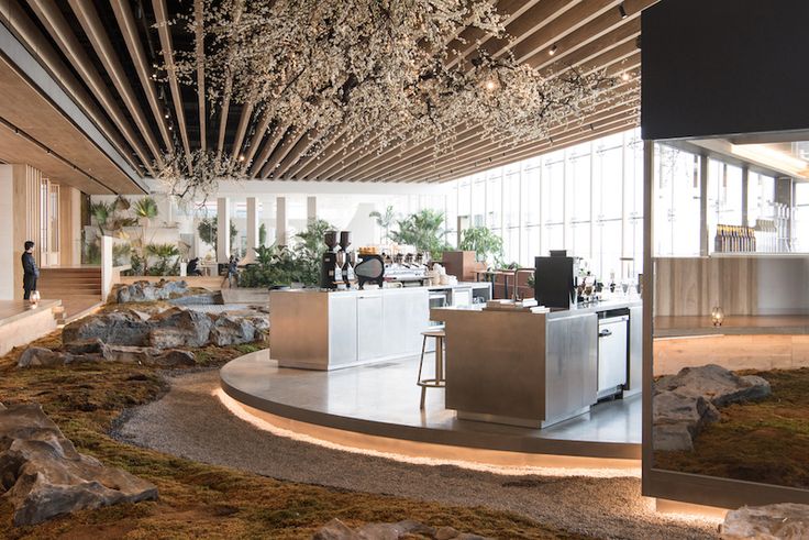 Serene Cafe Design Fuses Nature with Modern Architecture for a Tranquil Ambiance