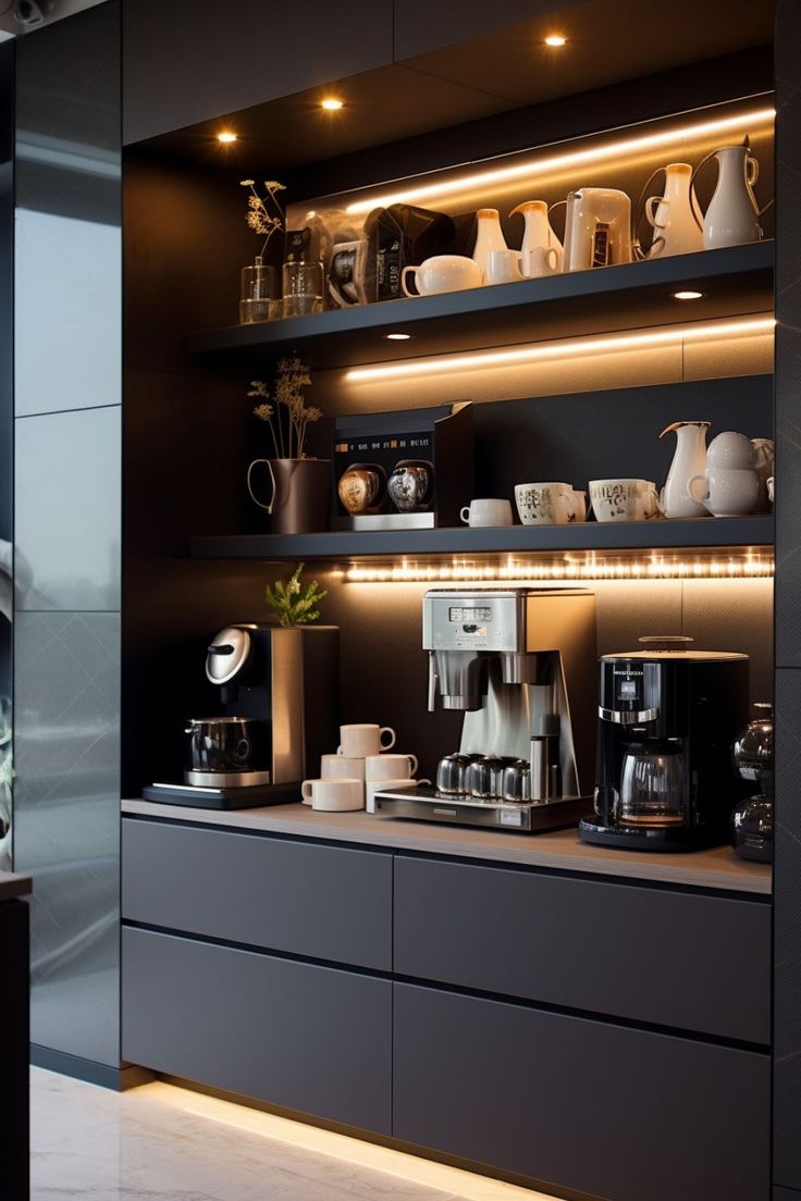 Sleek Cafe Design: Modern Cabinetry and Functional Elegance for a Serene Coffee Experience