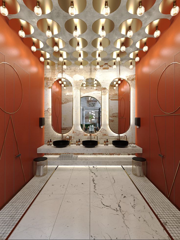 Elegant Contemporary Cafe Restroom Design with Artistic Flair