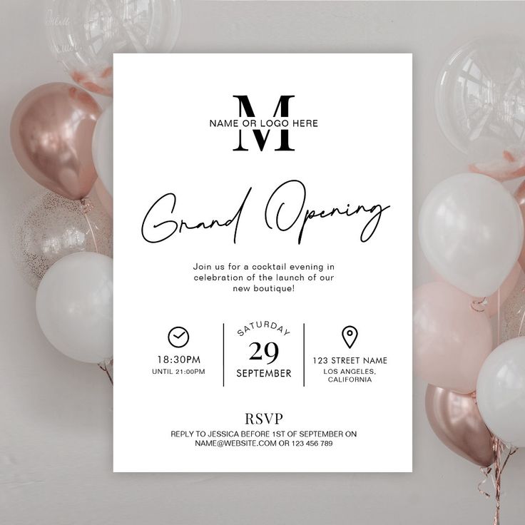 Modern and Elegant Design for a Chic Cafe or Boutique Launch Invitation