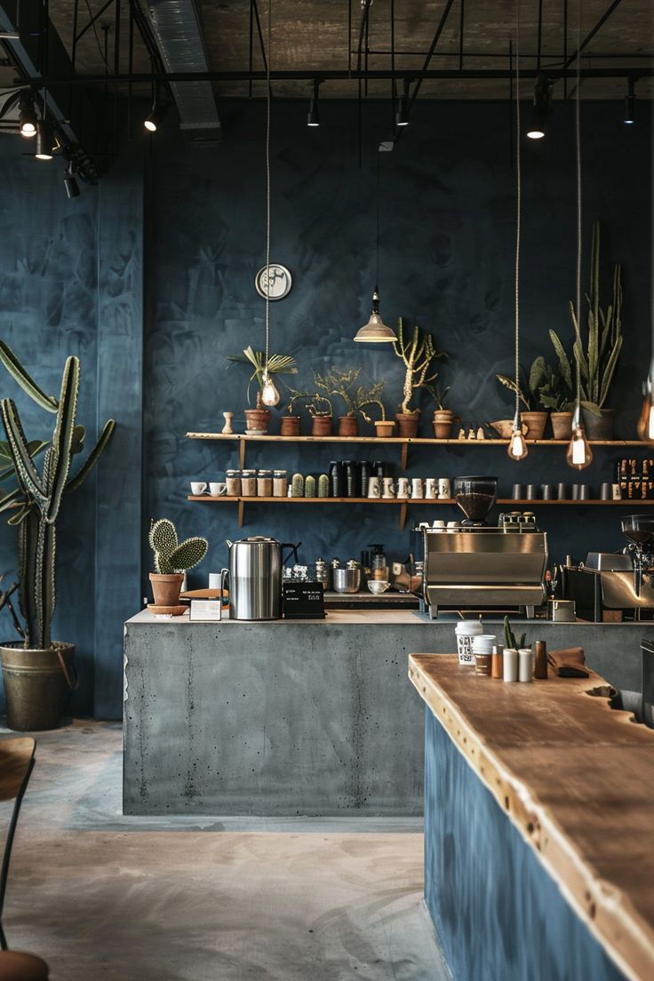 Stylish Cafe Blends Modern Minimalism with Calming Greenery and Warm Ambiance