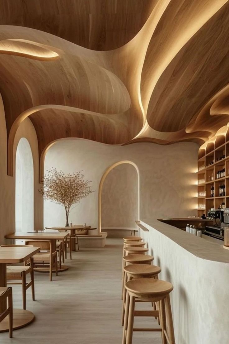 Serene Cafe Design with Organic Aesthetics and Inviting Atmosphere