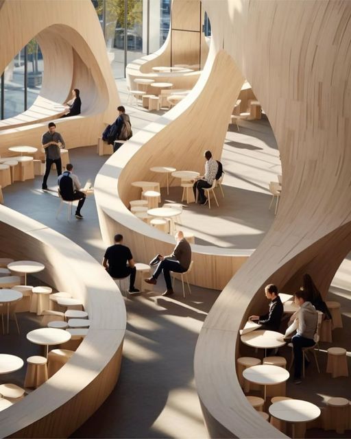 Innovative Cafe Design with Flowing Curves and Natural Light Creates an Inviting Atmosphere