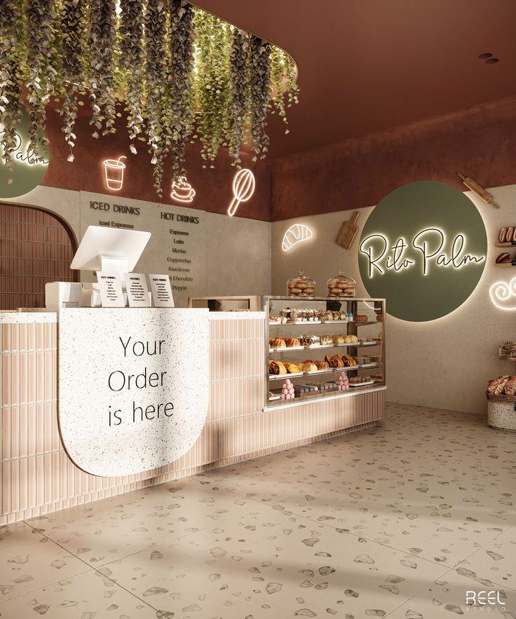 Modern Cafe Design: Inviting Atmosphere with Pastel Colors and Lively Decor