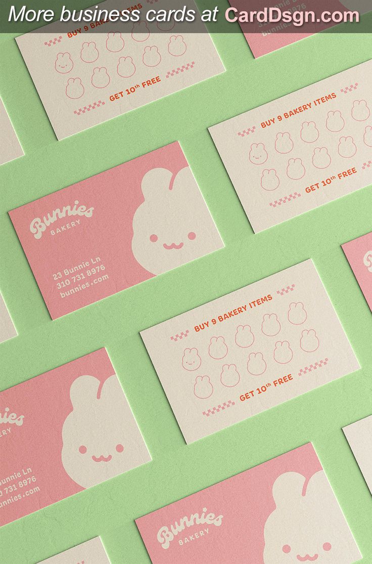 Charming Business Cards Design for Bunnies Bakery: Playful Pastels and Whimsical Bunny Graphics Create a Welcoming Atmosphere