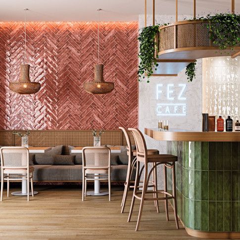 Inviting Cafe Design: A Harmonious Blend of Textures, Colors, and Artisanal Charm