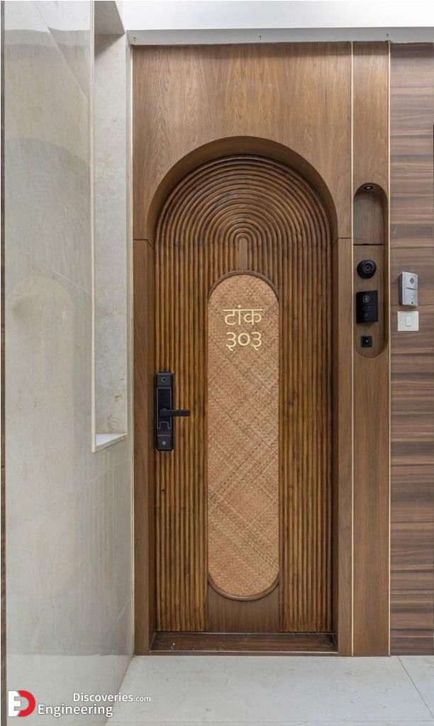 Elegant Wooden Cafe Door Balancing Modernity and Rustic Warmth