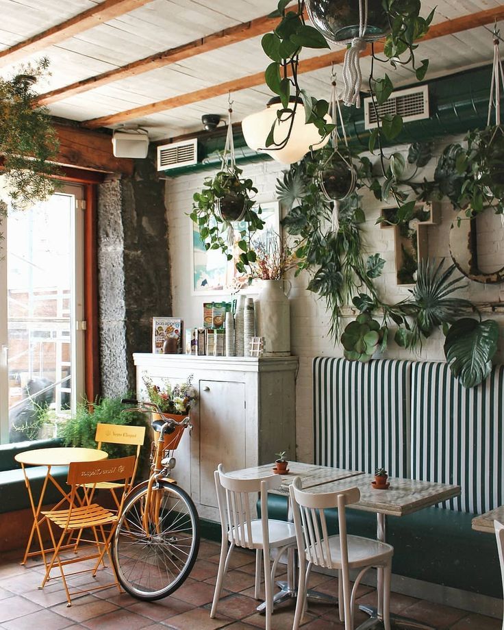 Charming Cafe Blends Rustic and Modern Designs with Abundant Greenery for a Welcoming Atmosphere