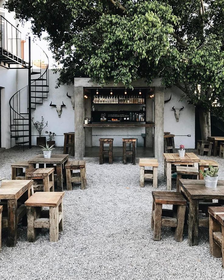 Charming Cafe Design Featuring Inviting Outdoor Seating and Rustic Elements