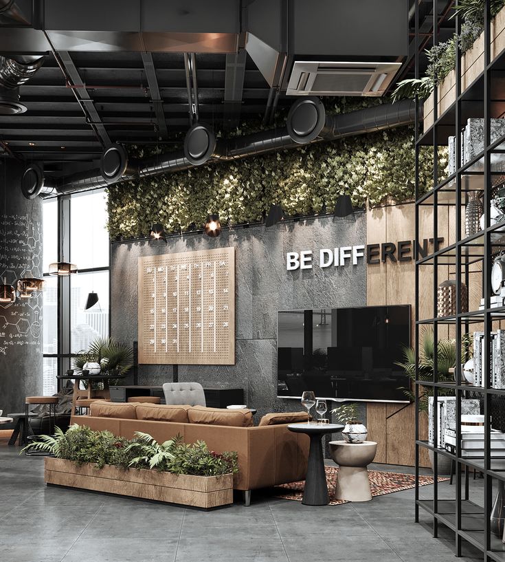 Modern Cafe Design: A Harmonious Blend of Industrial and Natural Elements