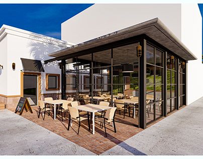 Modern Cafe Design: Welcoming Facade, Elegant Accents, and Inviting Outdoor Space