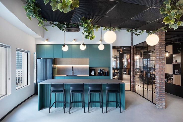 Modern Minimalist Cafe Design Featuring Vibrant Greens and Natural Light