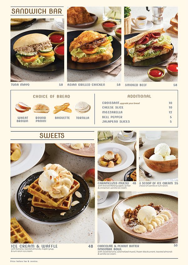 Warm and Inviting Cafe Menu: A Cozy Experience with Savory Sandwiches and Delightful Sweets