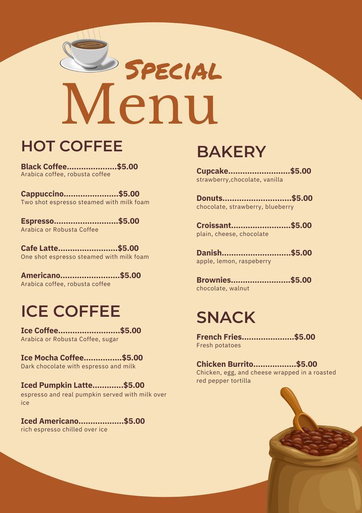 Warm and Inviting Cafe Design: A Cozy Menu Experience with Earthy Tones and Easy Navigation