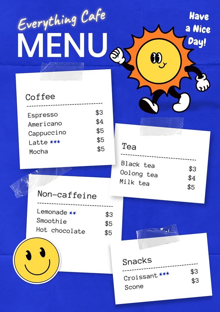 **Cheerful Cafe Design Blends Playful Aesthetics with Functional Menu Organization**