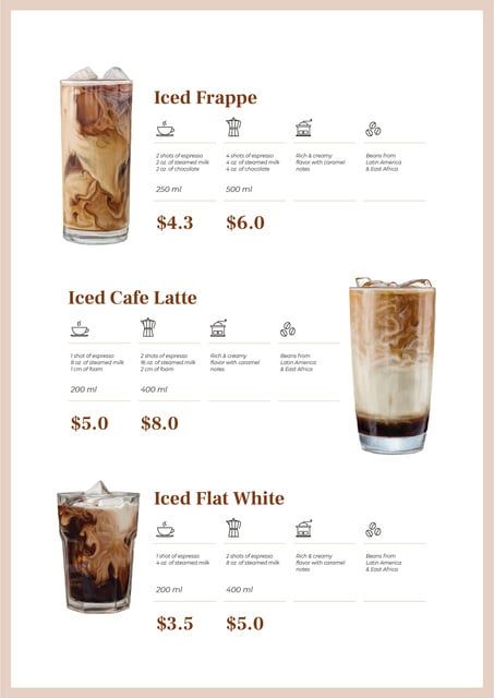 Elegantly Simple Cafe Menu Showcasing Iced Coffee with Inviting Aesthetic