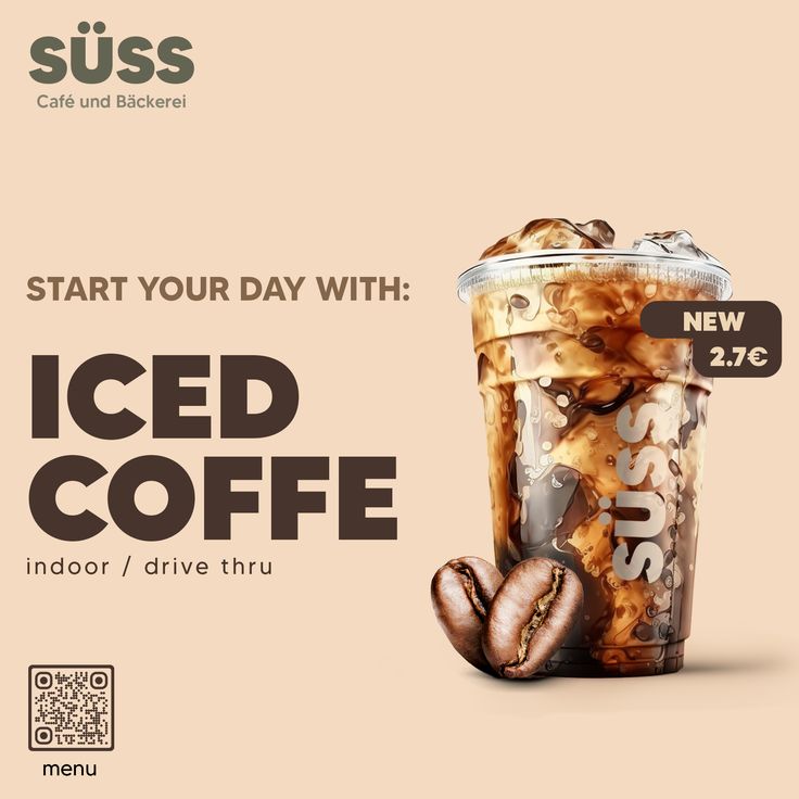 Modern Cafe Advertisement: Minimalist Design Showcasing Iced Coffee for a Fresh, Accessible Experience