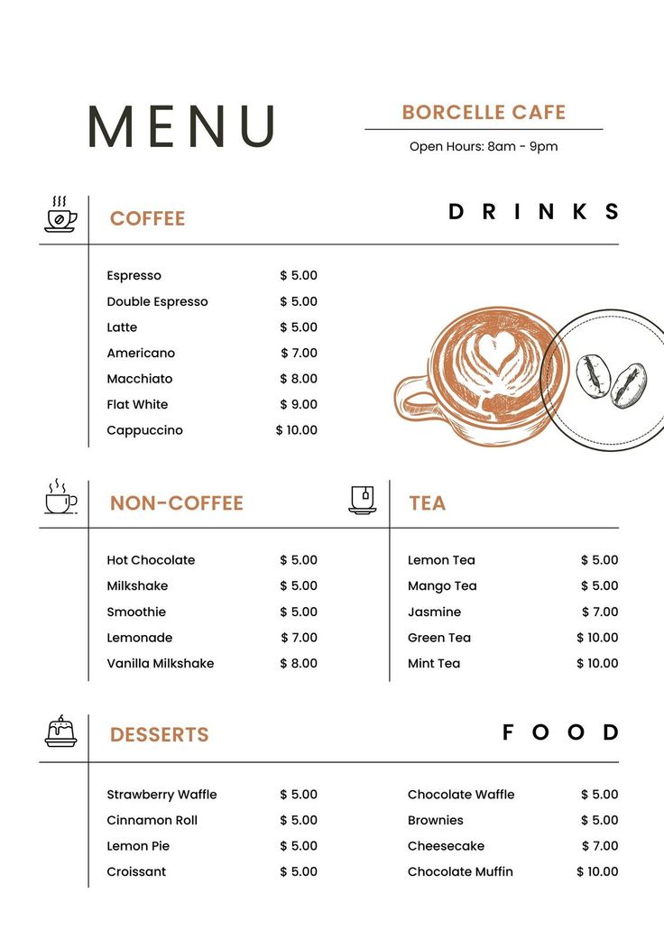 Modern Cafe Menu: Elegant Design Enhancing a Warm and Inviting Atmosphere