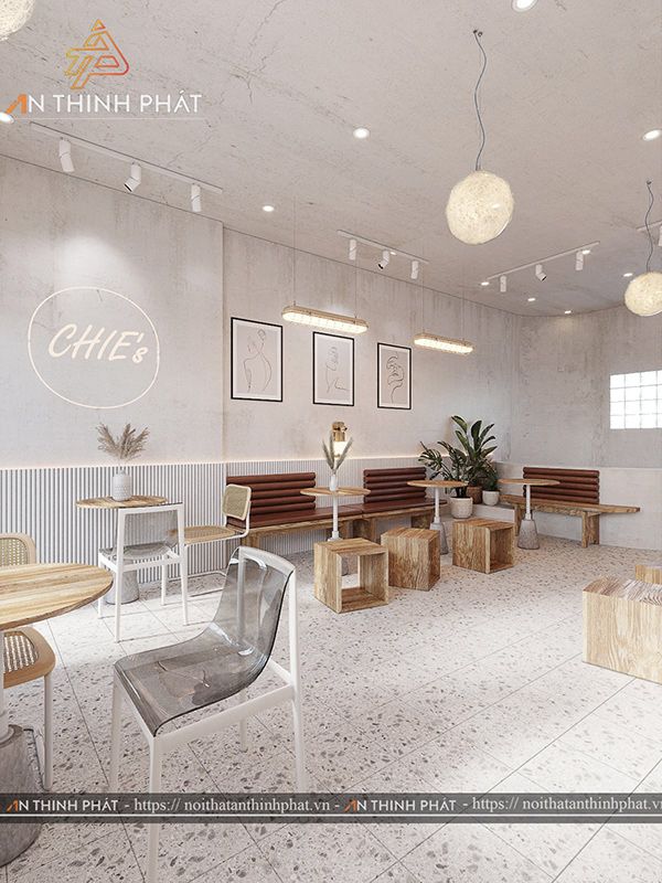 Modern Minimalist Cafe Design with Concrete Walls and Warm Wooden Accents