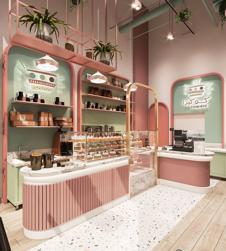 Vibrant Cafe Design: A Playful Mix of Pastels, Modern Elegance, and Cozy Atmosphere