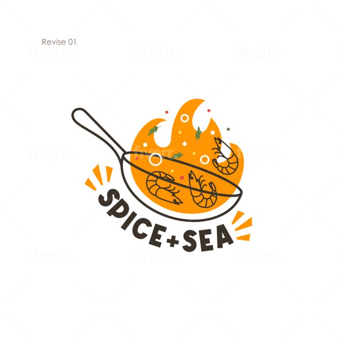 Vibrant logo design fuses cooking and seafood elements for a modern, inviting cafe atmosphere