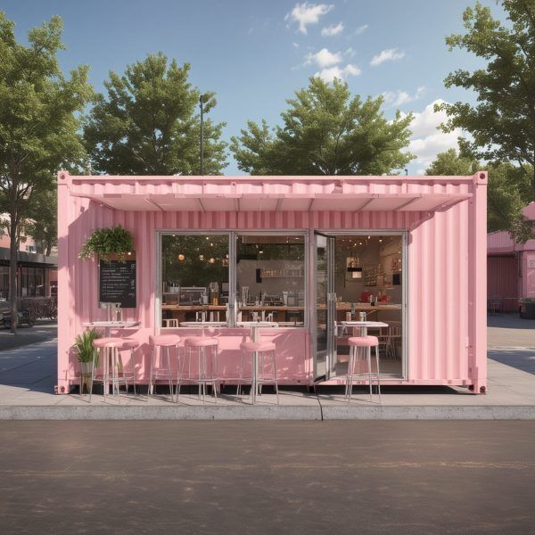 Vibrant Pink Shipping Container Cafe: A Trendy Urban Spot for Casual Dining