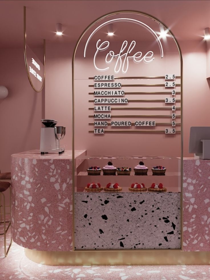 Chic Cafe Design: A Modern Blend of Soft Pink Tones, Terrazzo Elements, and Cozy Ambiance