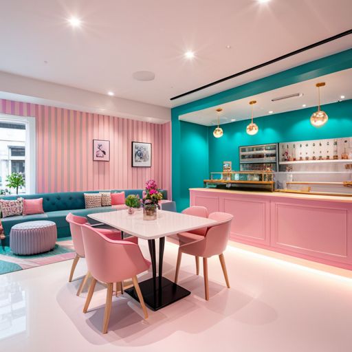 Charming Cafe Design: A Fusion of Vibrant Colors and Cozy Comfort