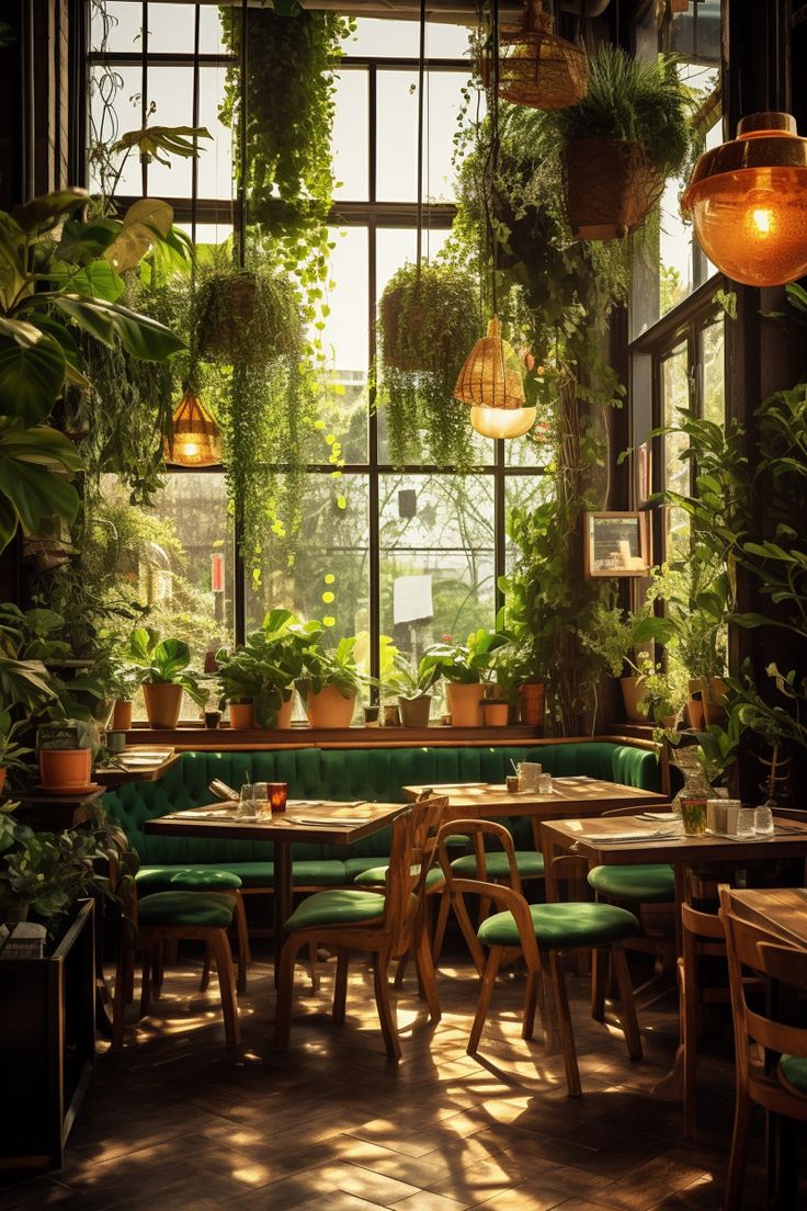 Cozy Cafe Design Blends Lush Greenery and Natural Light for an Inviting Atmosphere