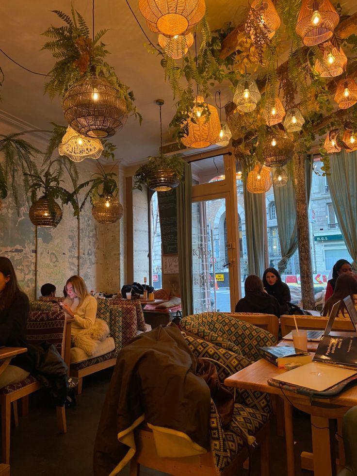 Charming Cafe: A Tranquil Blend of Rustic Decor and Natural Elements