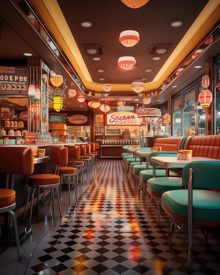 Vibrant Retro Cafe Design Blends Nostalgia with Modern Elegance