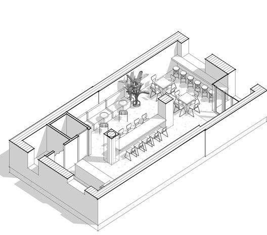 Modern Cafe Design with Spacious Layout, Diverse Seating, and Inviting Greenery