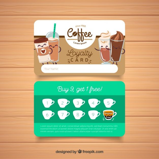 Cheerful Cafe Loyalty Card Design: Vibrant Beverage Characters and User-Friendly Aesthetic