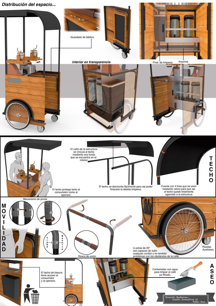 Efficiently Designed Mobile Cafe Cart: A Stylish, Functional, and Portable Beverage Solution