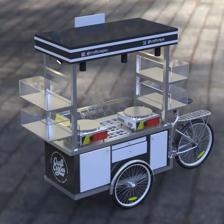 Modern, Functional Food Cart Design for Serving Crepes with Mobility and Style