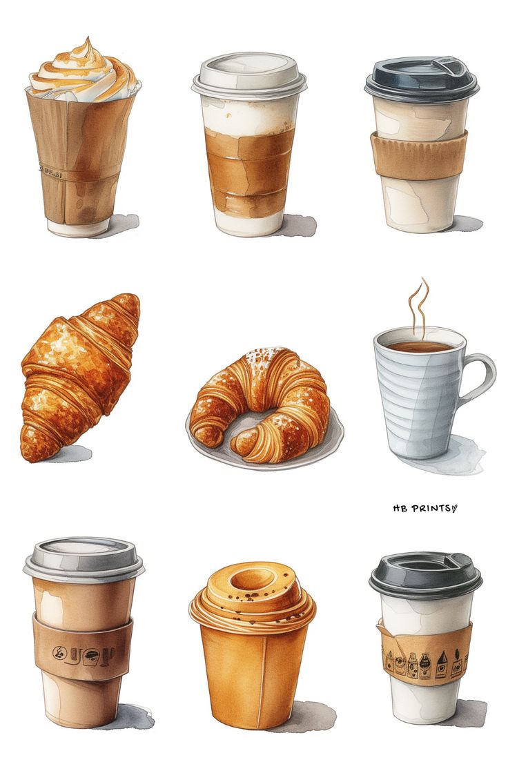 Artistic Depiction of Cozy Cafe Delights: Coffee, Tea, and Pastries