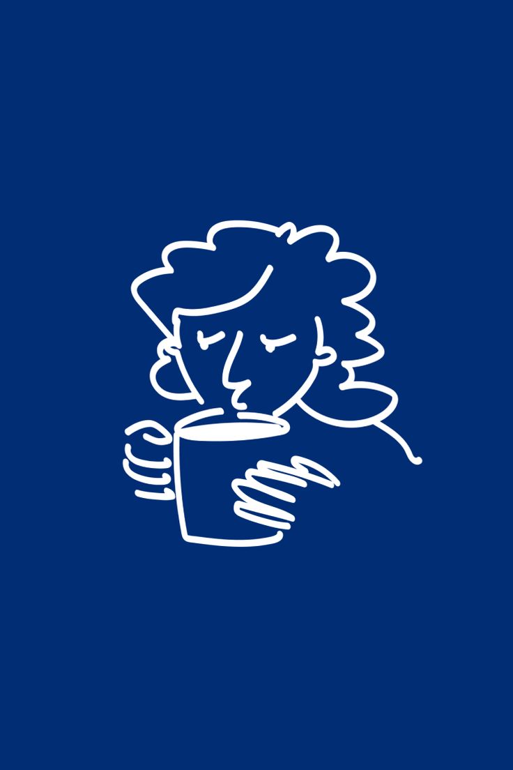 Minimalist Design: Inviting Line Drawing of a Person Sipping a Warm Beverage Against a Deep Blue Background