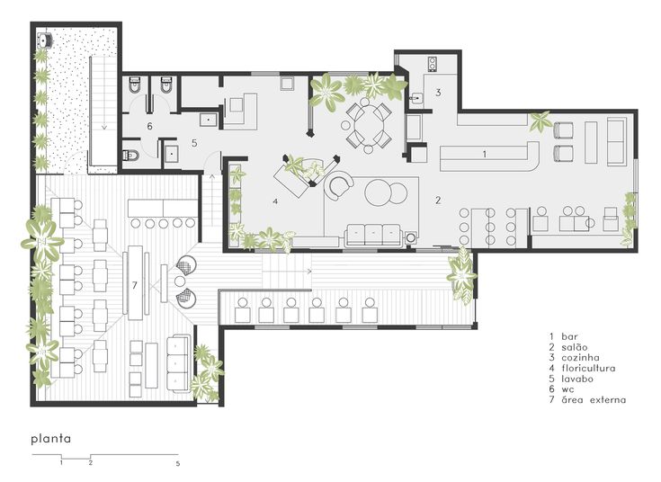 Inviting Cafe Floor Plan: Cozy Seating, Lush Greenery, and Seamless Indoor-Outdoor Integration for an Enhanced Experience