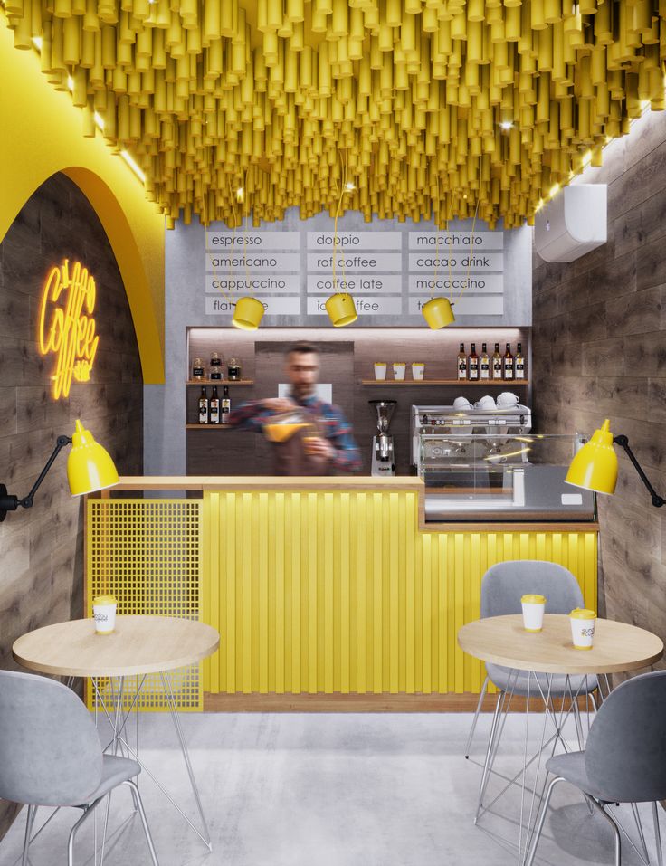 Vibrant Cafe Design Blends Modern Aesthetics with Cheerful Color Palette