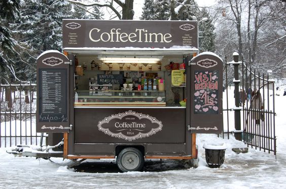 Charming Rustic Coffee Cart in a Winter Wonderland Setting