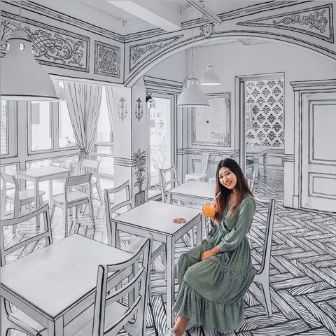 Imaginative Cafe Design: Monochromatic Hand-Drawn Aesthetic Creates a Unique Dining Experience