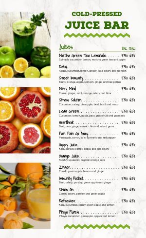 Vibrant Juice Bar Menu Design: A Wholesome Invitation to Healthy Indulgence