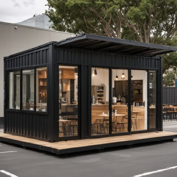 Modern Industrial Cafe Design with Shipping Containers and Natural Light Enhancing Outdoor Dining Experience